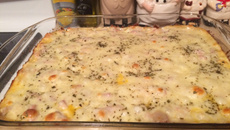 Assado de batata doce e salcicha