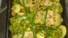 Lombo de bacalhau com legumes