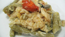 Bacalhau cremoso com vagem e tomates cereja
