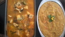 Filé de Corvina cozida com pirão de camarão