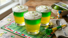 Gelatina verde e amarela de limão com maracujá para ver os jogos da Copa do Mundo