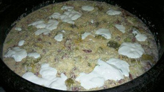 Risoto de salame com brócolis