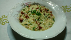 Risoto de linguiça defumada apimentada