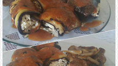 Rolinhos de berinjela com arroz de hortelã