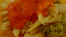 Macarrão com brócolis e molho de tomate