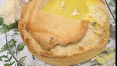 Creme de mandioquinha com gorgonzola e bacon