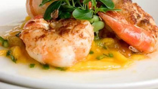 Camarão com manga e molho de damasco