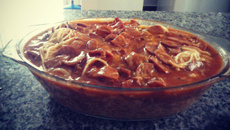 Macarrão de queijo e calabresa