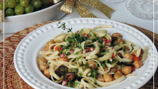 Salada de grão-de-bico com macarrão ao molho de laranja e mostarda da ABIMAPI