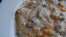 Creme de queijo com carne moída e milho