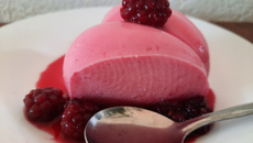 Flan de gelatina de framboesa com calda de amora