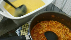 Polenta com frango desfiado