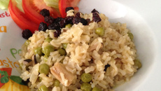 Arroz com ervilha e shitake