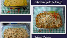 Souflé de chuchu com cenoura e cobertura de peito de frango