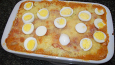 Arroz de forno com mussarela e presunto