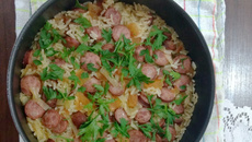 Arroz com linguicinha calabresa