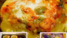 Batatas recheadas com moqueca de camarão