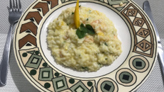 Risoto de camarão com manga