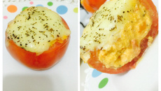 Tomate recheado de frango com requeijão