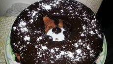 Bolo mármore com calda de chocolate