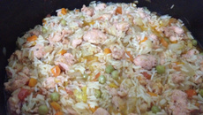 Arroz com linguiça de frango
