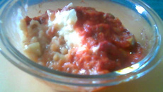 Camadas de purê de batata e soja