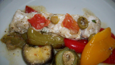 Peixe com legumes ao forno