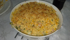 Purê de batatas com refogado de frango