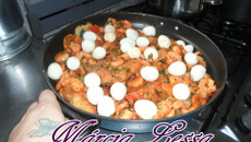 Filé de peixe com camarão e ovos de codorna