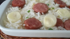 Arroz com palmito e calabresa