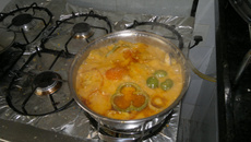 Peixe ao molho de camarão e leite de coco