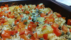 Bacalhau desfiado no forno