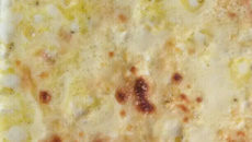 Creme de milho com queijo e palmito, gratinado