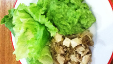 Purê de batatas e rúcula