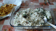 Arroz com rúcula e gorgonzola