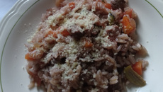 Risoto de carne (contra-filé) com vinho tinto