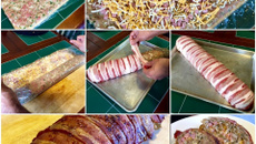 Rocambole de carne ao bacon recheado