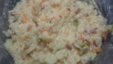 Risoto de bacon e linguiça