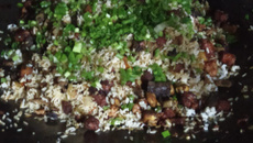 Arroz carreteiro no disco de arado