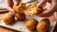 Bolota proteica recheada com frango desfiado e queijo na airfryer: crocante e sabororsa