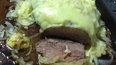 Picanha com queijo e cebola na manteiga