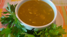 Creme de moranga com salsão e galinha