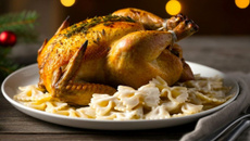 Chester com gravatinha e alho porró