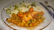 Coxita com vagem e arroz de brócolis