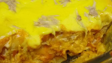 Lasanha de abóbora com creme de milho e "queijo" vegetal de batata