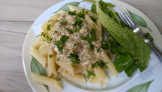 Macarrão com bacon e requeijão