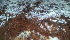 Bolo de chocolate com cobertura de chocolate e recheio de coco