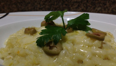 Risoto de alho poró com queijo brie