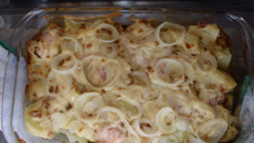 Lingüiças de Frango ao forno com Creme de cebola