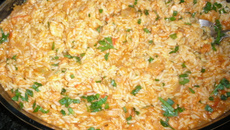 Risoto de camarão e curry